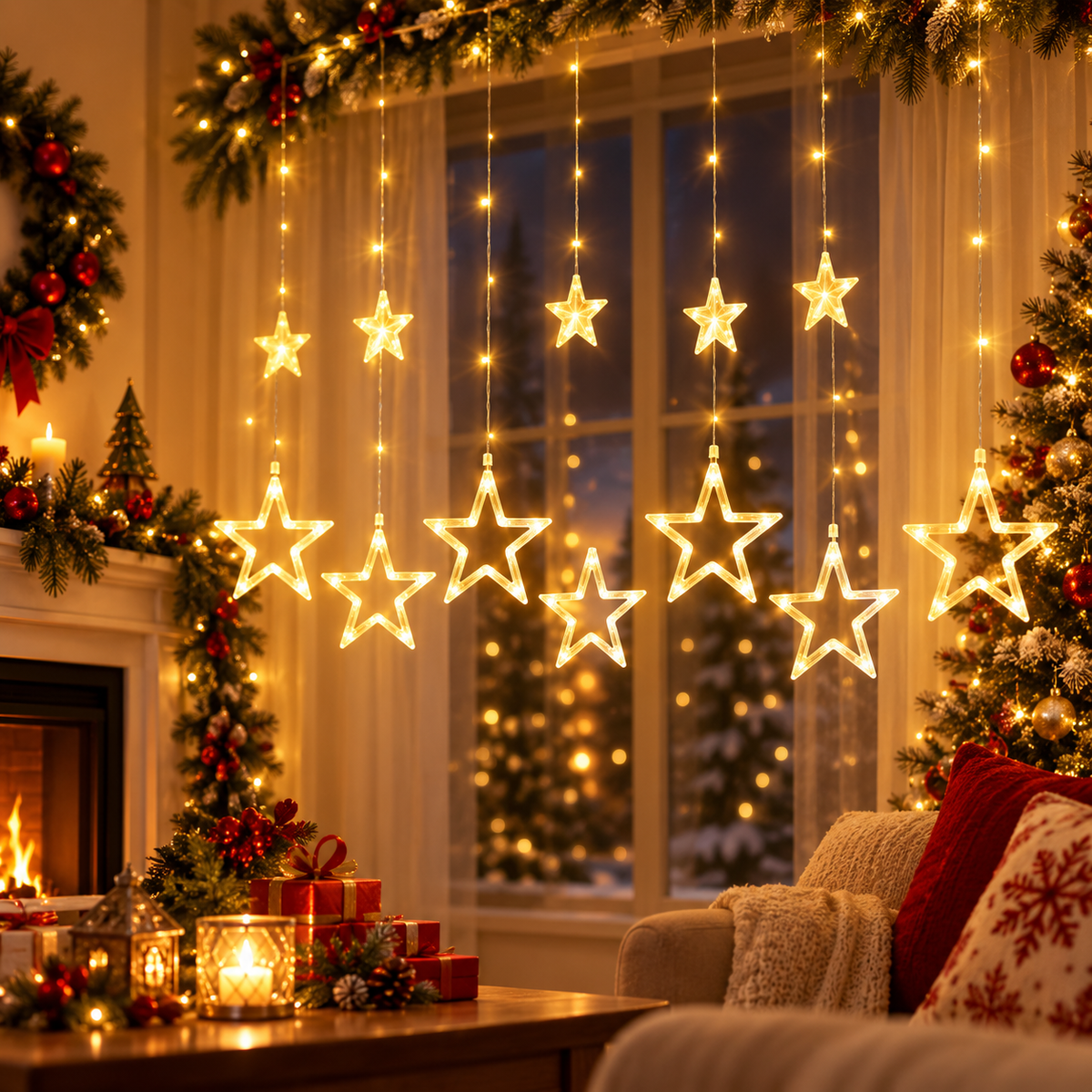 Cascata de LED com Estrelas 3 m 120 LEDs e 8 Funções 110 V – foto 5