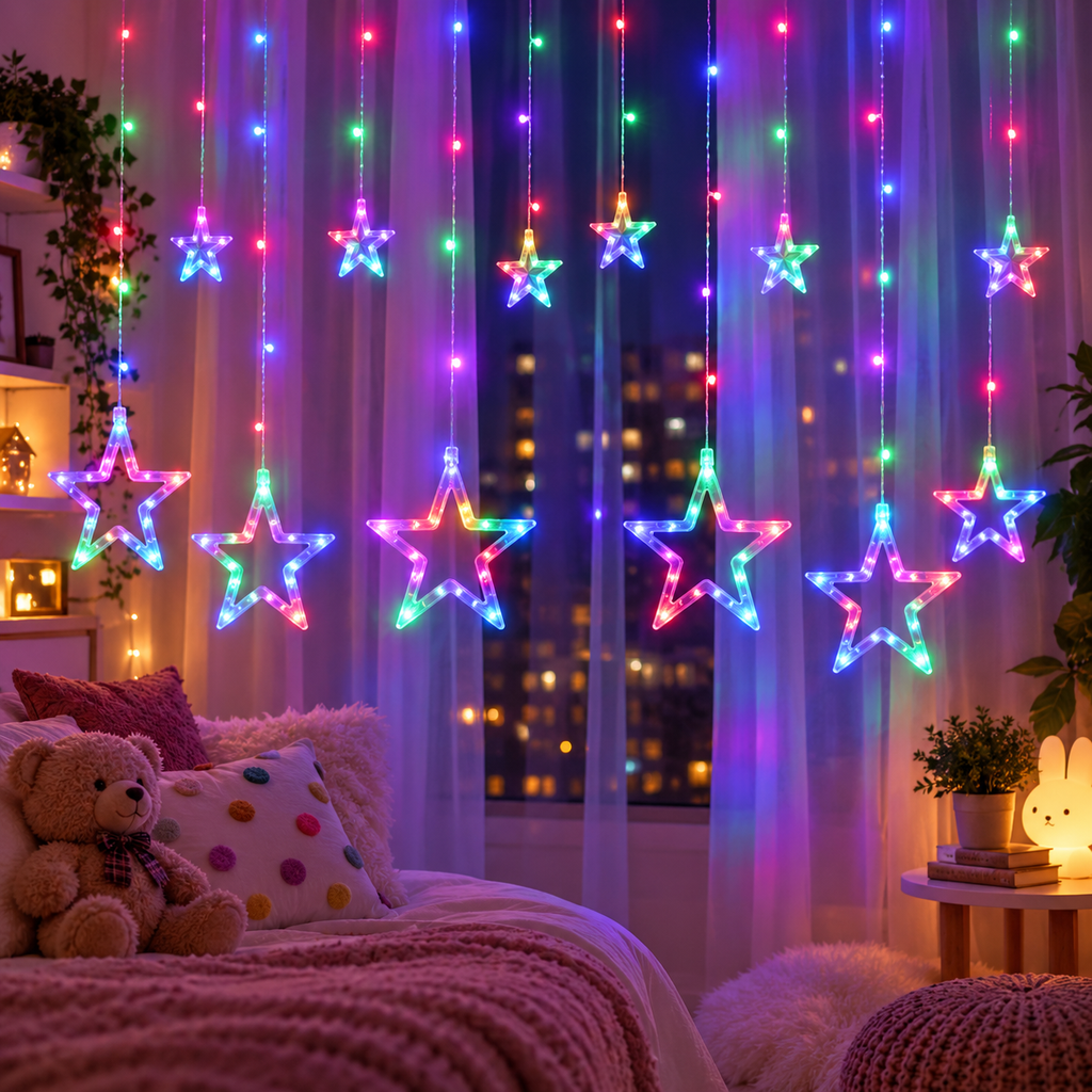 Cascata de LED com Estrelas 3 m 120 LEDs e 8 Funções 110 V – foto 6