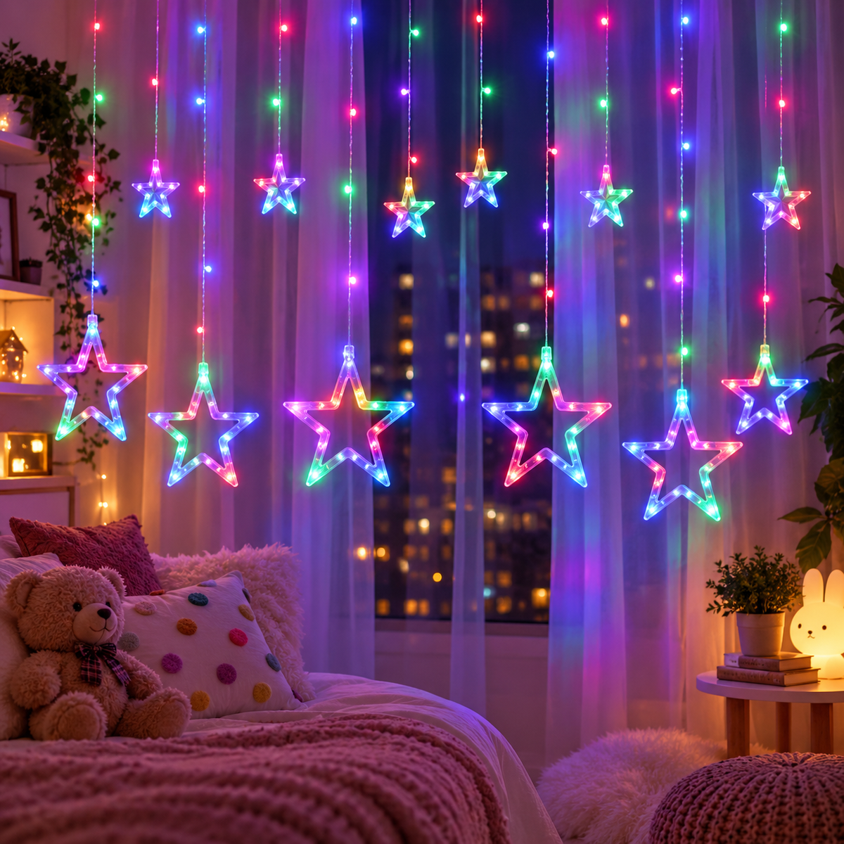 Cascata de LED com Estrelas 3 m 120 LEDs e 8 Funções 110 V – foto 6