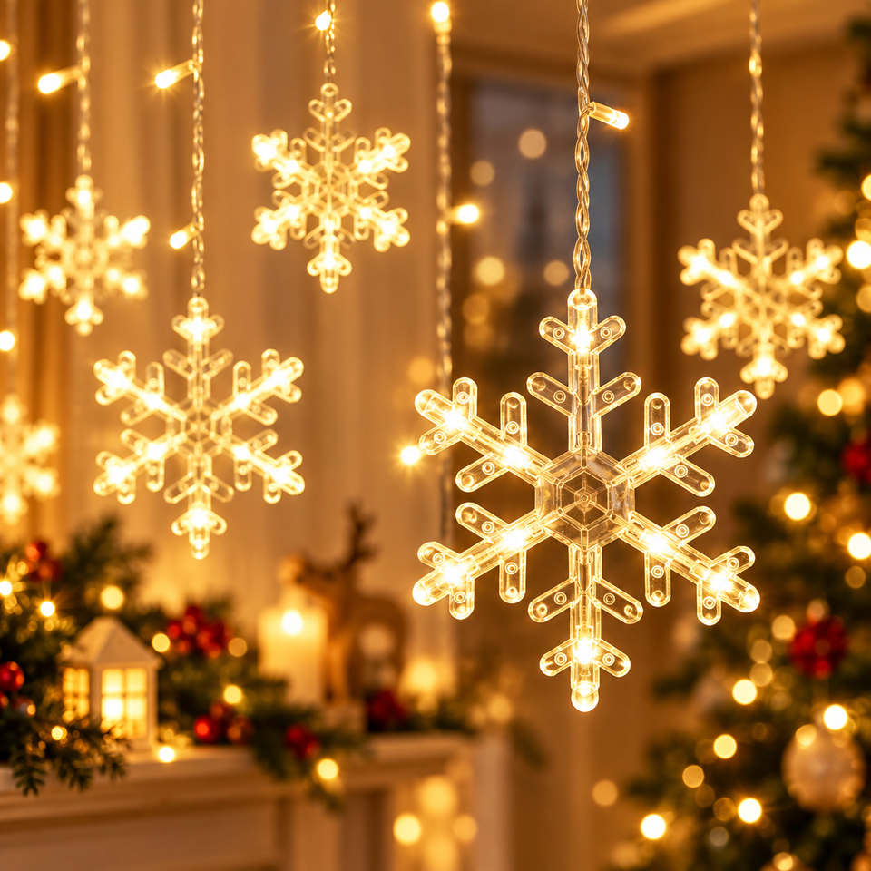 Cascata de LED Flocos de Neve 2,5 m com 138 LEDs e 8 Funções
