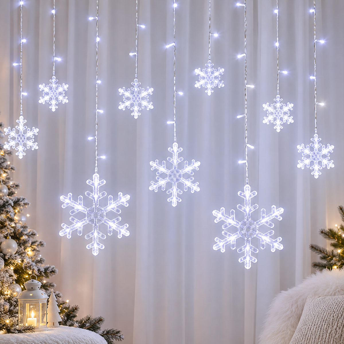 Cascata de LED Flocos de Neve 2,5 m com 138 LEDs e 8 Funções – foto 2