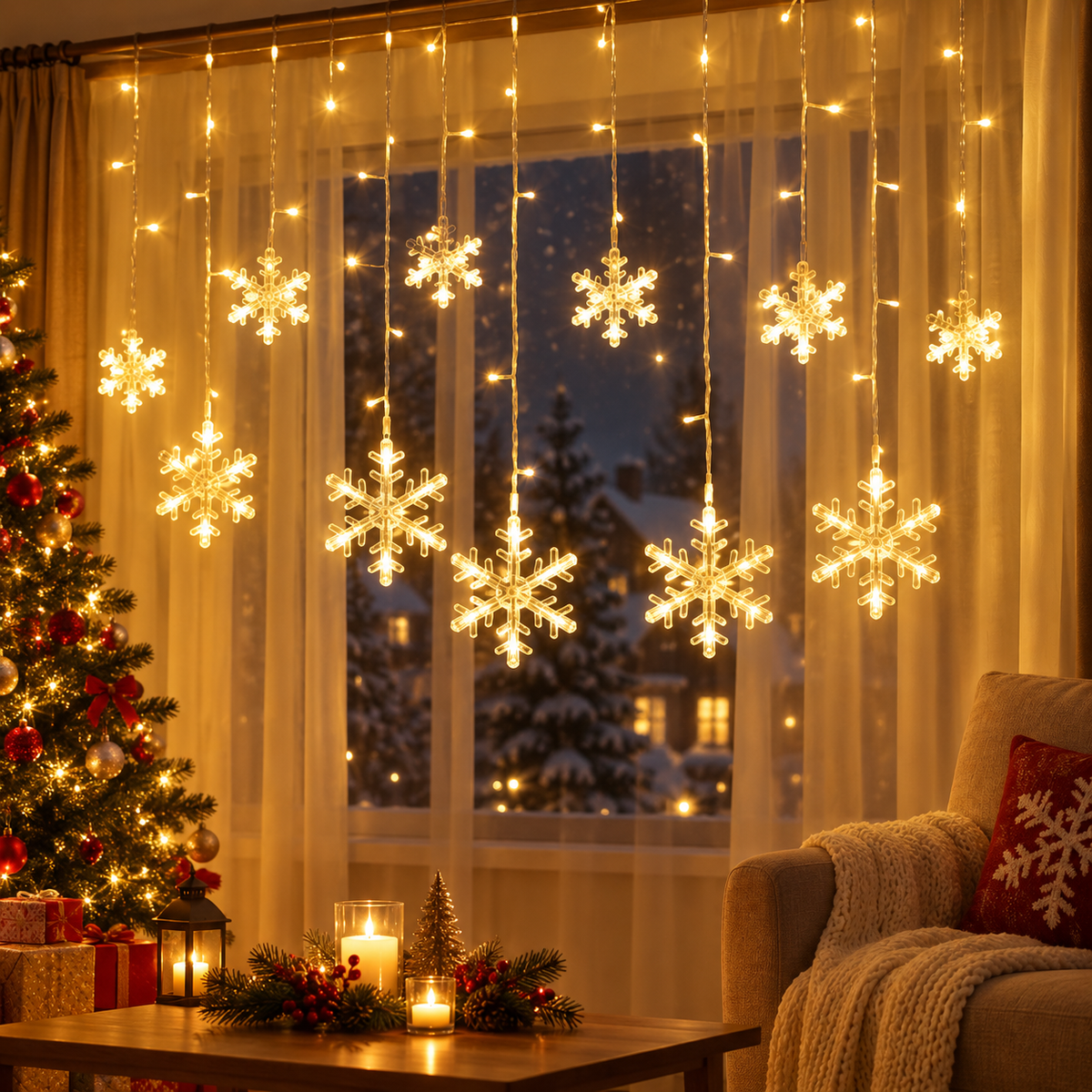 Cascata de LED Flocos de Neve 2,5 m com 138 LEDs e 8 Funções – foto 4