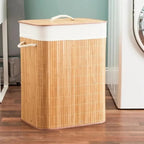 Cesto de Roupa Retangular de Bambu com Tampa 70 L