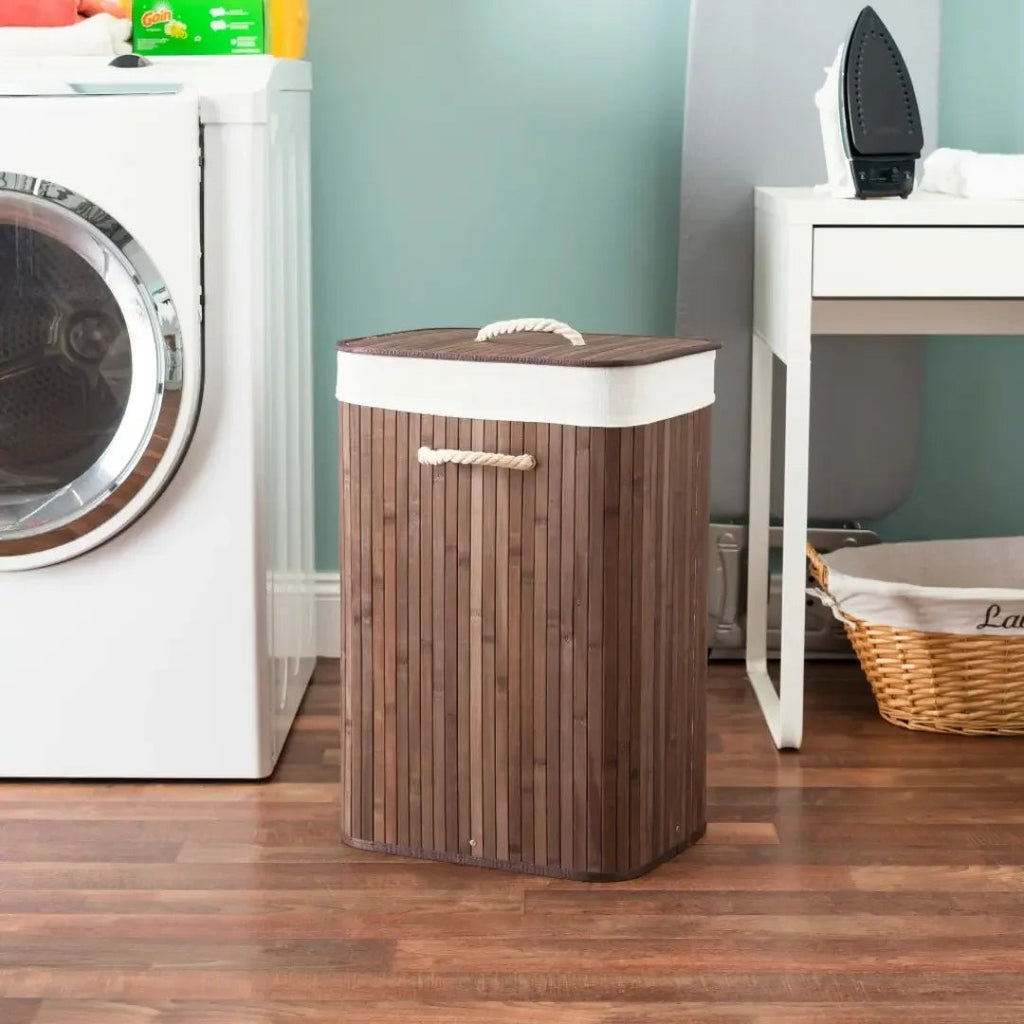 Cesto de Roupa Retangular de Bambu com Tampa 70 L – foto 2