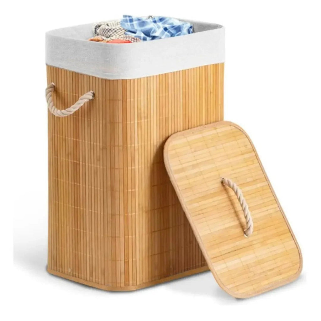 Cesto de Roupa Retangular de Bambu com Tampa 70 L – foto 3
