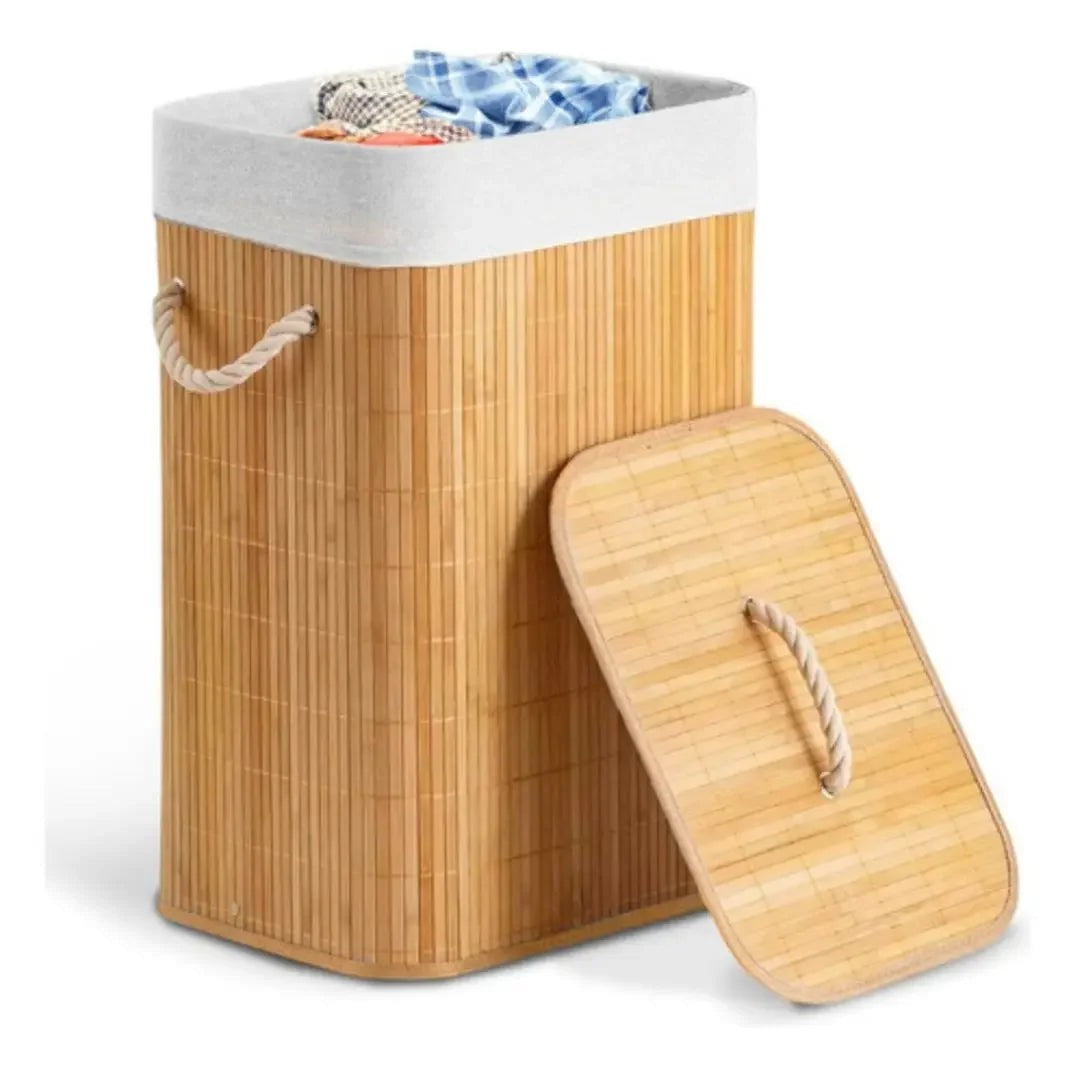 Cesto de Roupa Retangular de Bambu com Tampa 70 L – foto 3