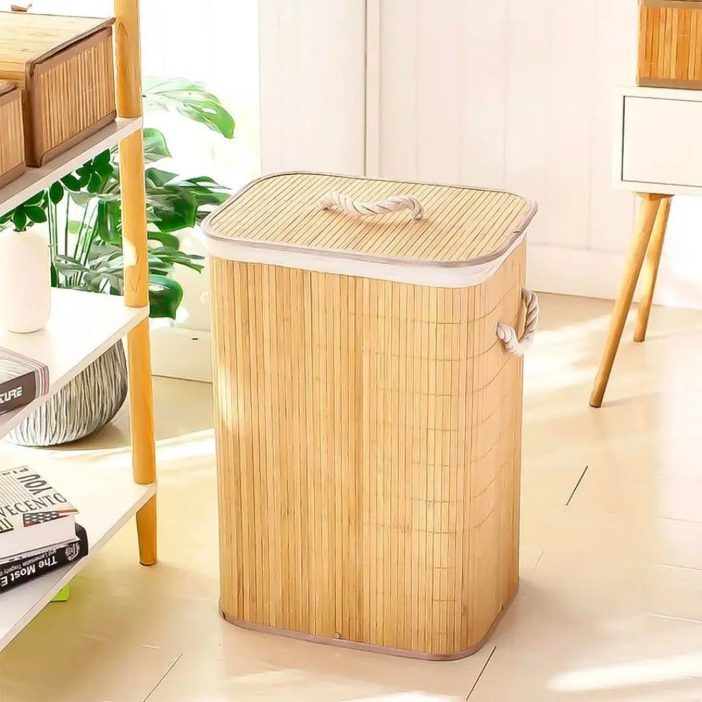 Cesto de Roupa Retangular de Bambu com Tampa 70 L – foto 4