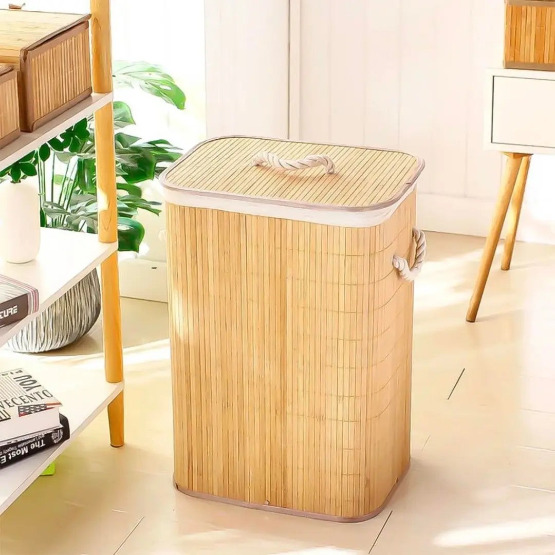 Cesto de Roupa Retangular de Bambu com Tampa 70 L – foto 4