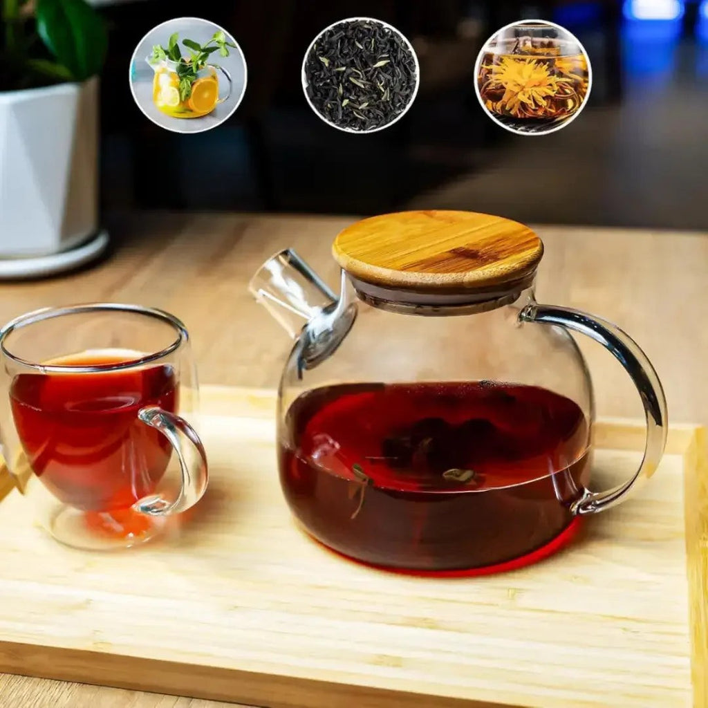 Chaleira de Vidro Borossilicato 1 L com Tampa de Bambu – foto 3