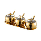 Conjunto 3 Potes de Aço Inox com Tampa, Colheres e Bandeja