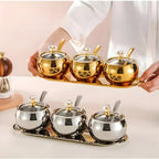 Conjunto 3 Potes de Aço Inox com Tampa, Colheres e Bandeja – foto 2