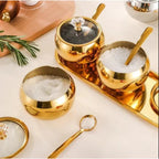 Conjunto 3 Potes de Aço Inox com Tampa, Colheres e Bandeja – foto 5