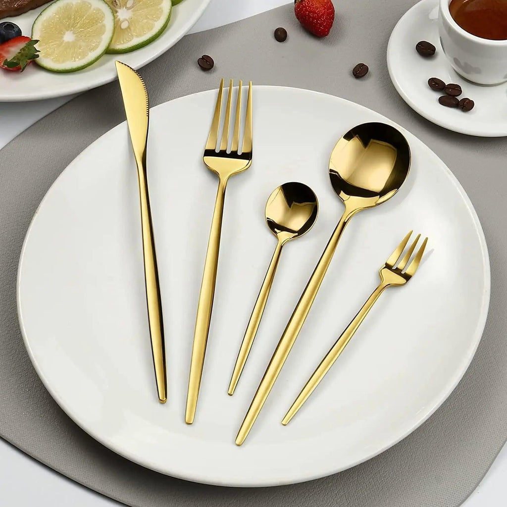 Faqueiro Dourado de Aço Inox 24 Peças para 6 Pessoas