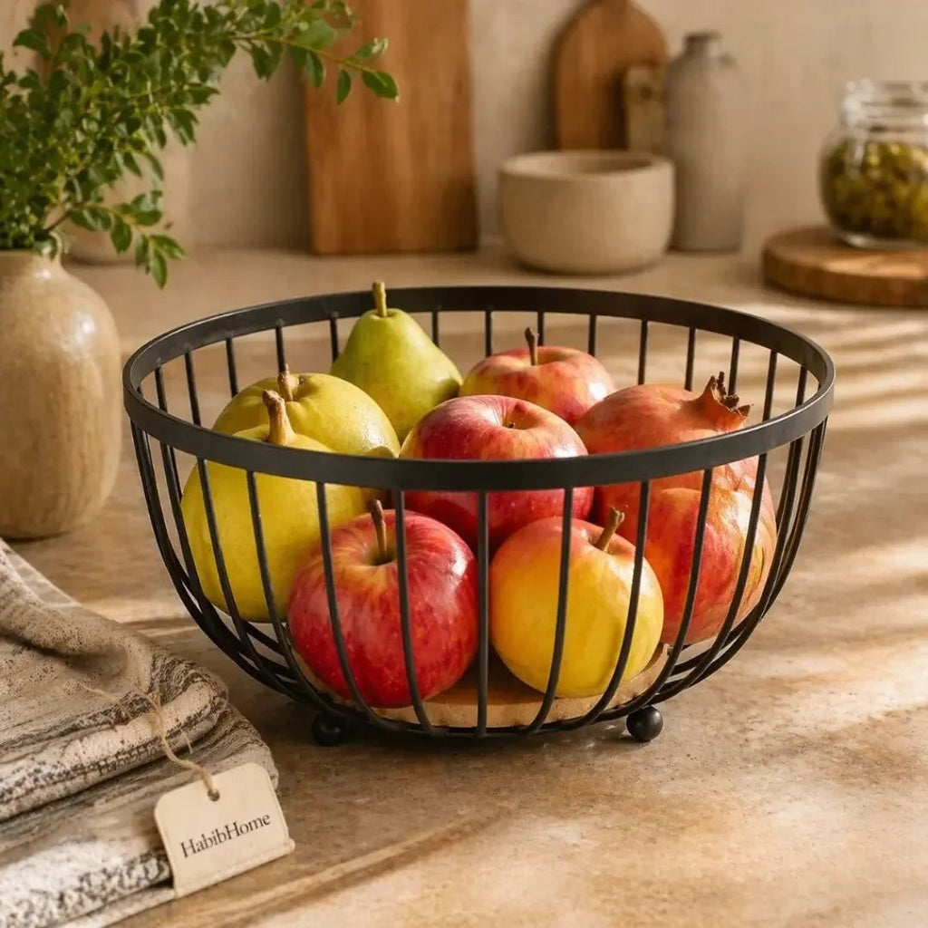 Fruteira Aramada de Ferro com Base de Bambu 25 cm – foto 5