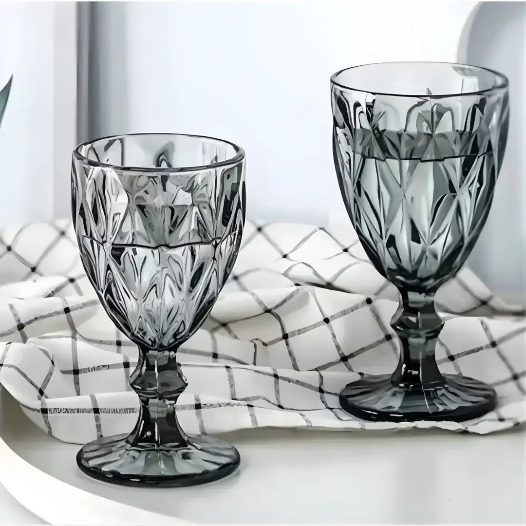 Jogo 6 Taças de Vidro Fumê com Relevo Diamante 340 ml – foto 5