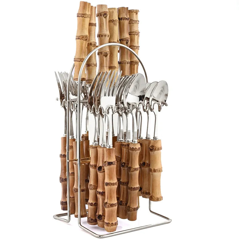 Jogo de Talheres 24 Peças em Aço Inox com Cabo Estilo Bambu – foto 14