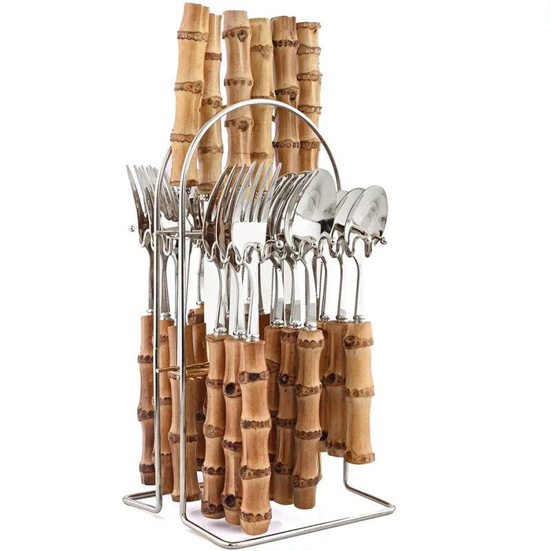 Jogo de Talheres 24 Peças em Aço Inox com Cabo Estilo Bambu – foto 15