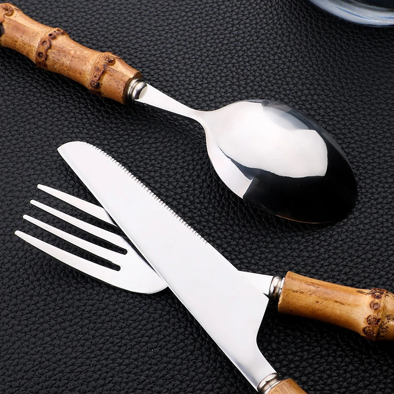 Jogo de Talheres 24 Peças em Aço Inox com Cabo Estilo Bambu – foto 9