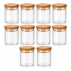 Kit 10 Potes Herméticos de Vidro 200 ml com Tampa de Bambu