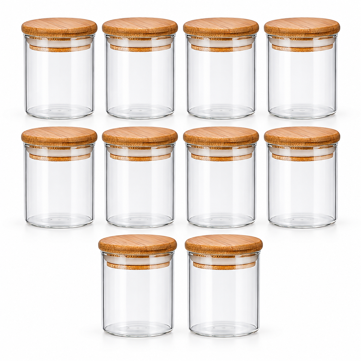Kit 10 Potes Herméticos de Vidro 200 ml com Tampa de Bambu