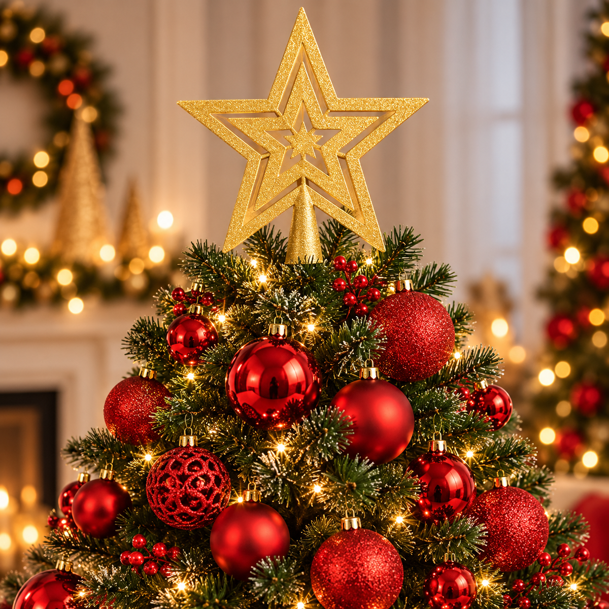 Kit 100 Bolas de Natal em 3 Tamanhos com Estrela de Topo – foto 5