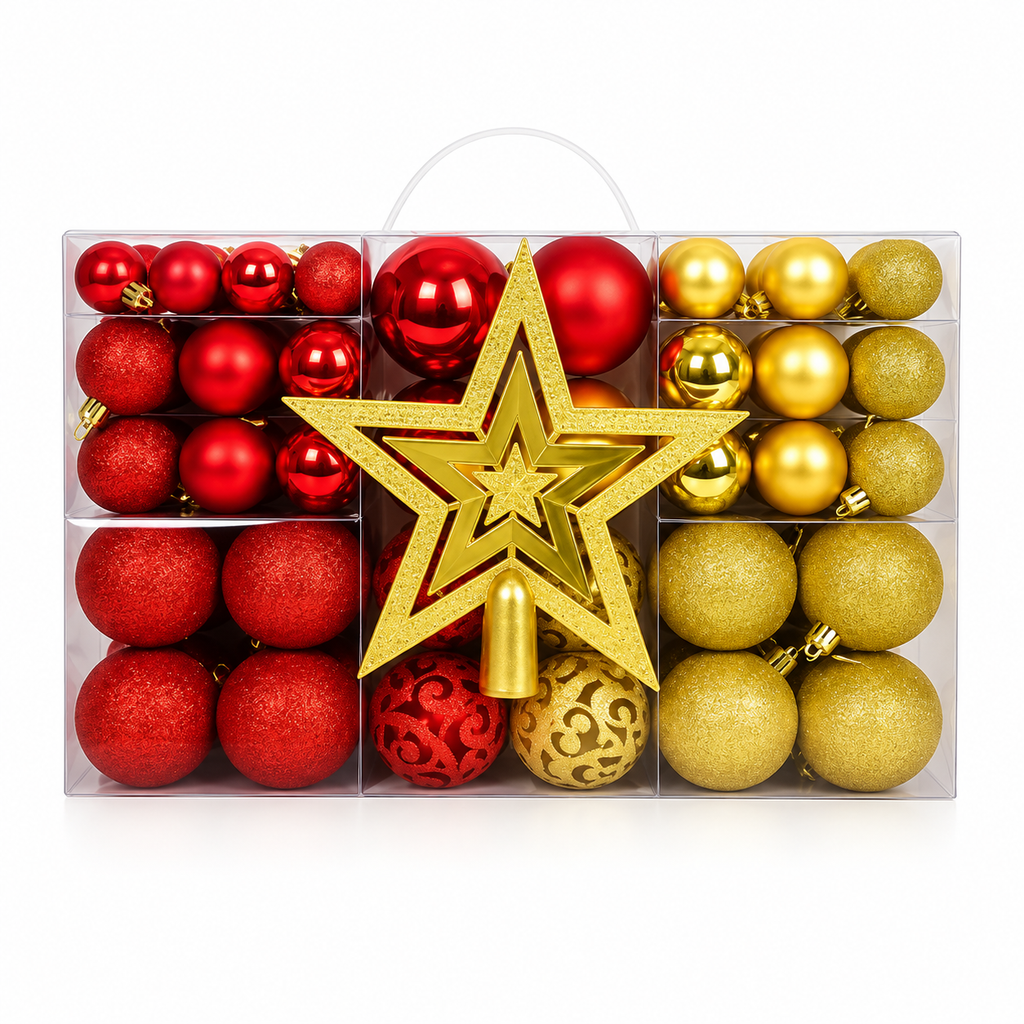 Kit 100 Bolas de Natal em 3 Tamanhos com Estrela de Topo – foto 7