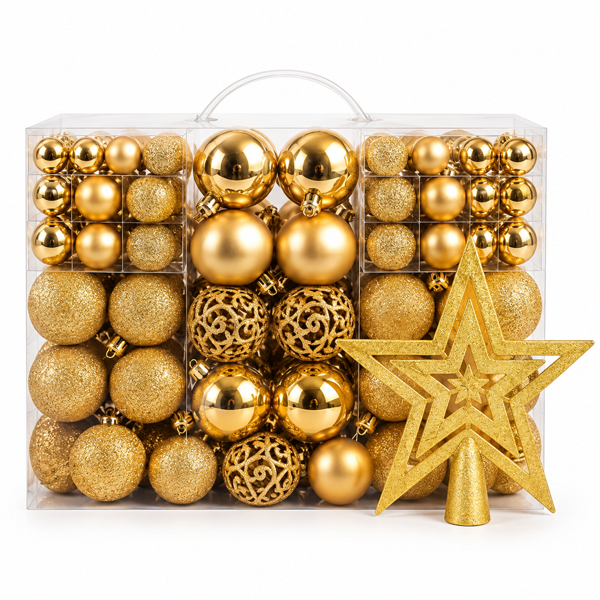 Kit 100 Bolas de Natal em 3 Tamanhos com Estrela de Topo – foto 8