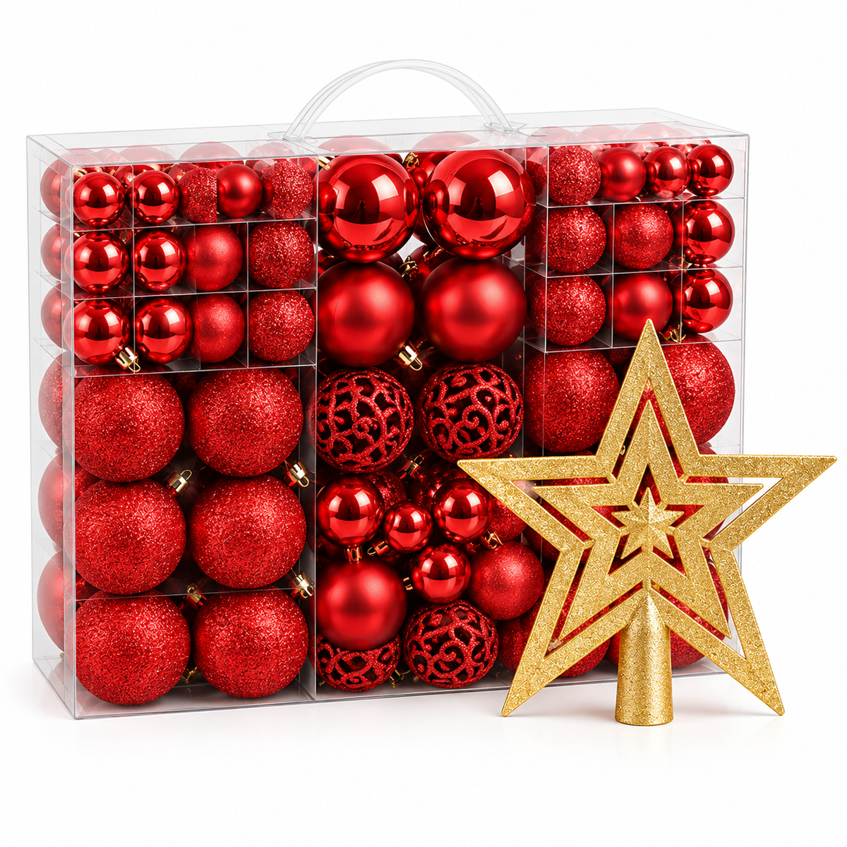 Kit 100 Bolas de Natal em 3 Tamanhos com Estrela de Topo – foto 9