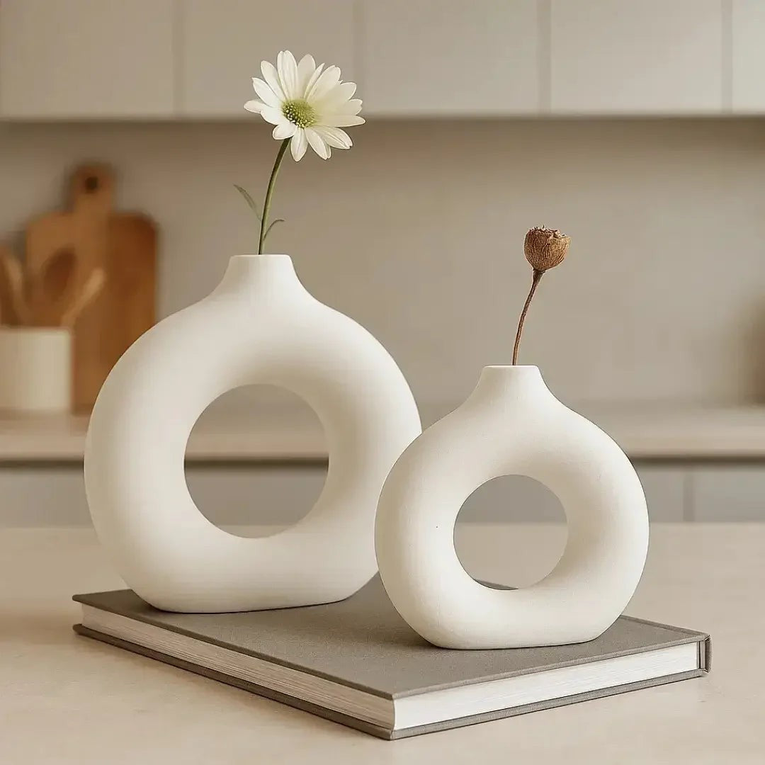 Kit 2 Vasos Decorativos Formato Donut em Gesso e Cimento – foto 7