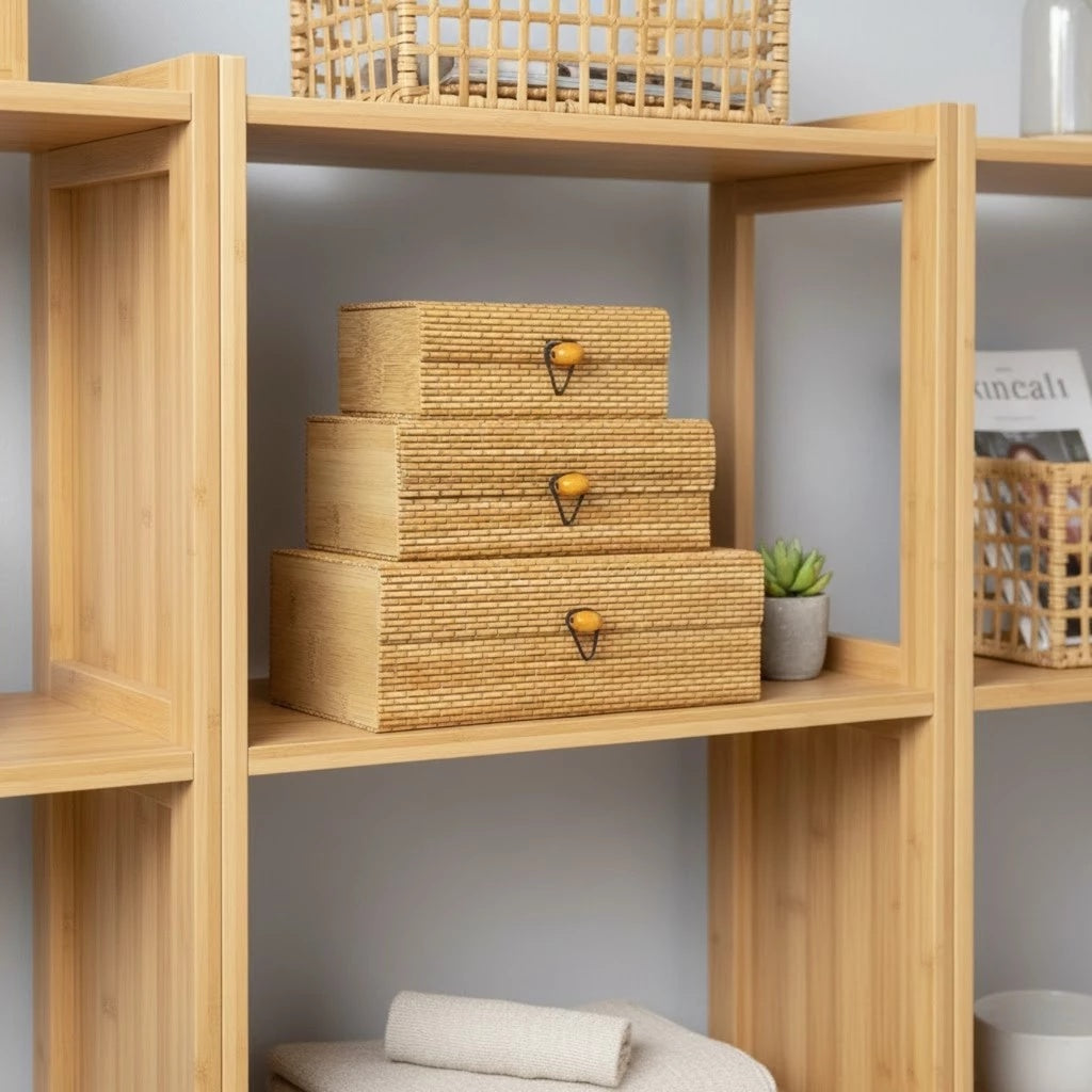 Kit 3 Caixas Organizadoras de Bambu com Tampa – foto 8
