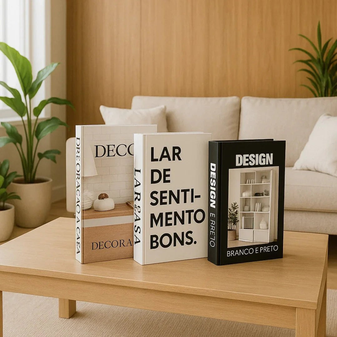 Kit 3 Livros Decorativos Porta-Objetos em Papel Reforçado