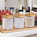Kit 3 Potes de Acrílico com Tampa de Madeira e Bandeja de Bambu – foto 4