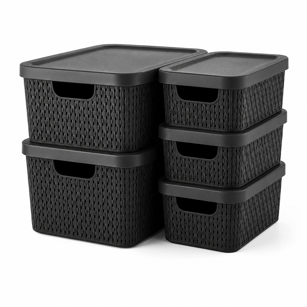 Kit 5 Caixas Organizadoras Estilo Rattan com Tampa – foto 10