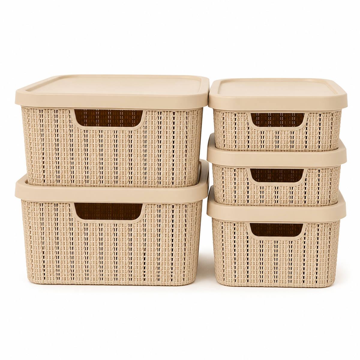 Kit 5 Caixas Organizadoras Estilo Rattan com Tampa