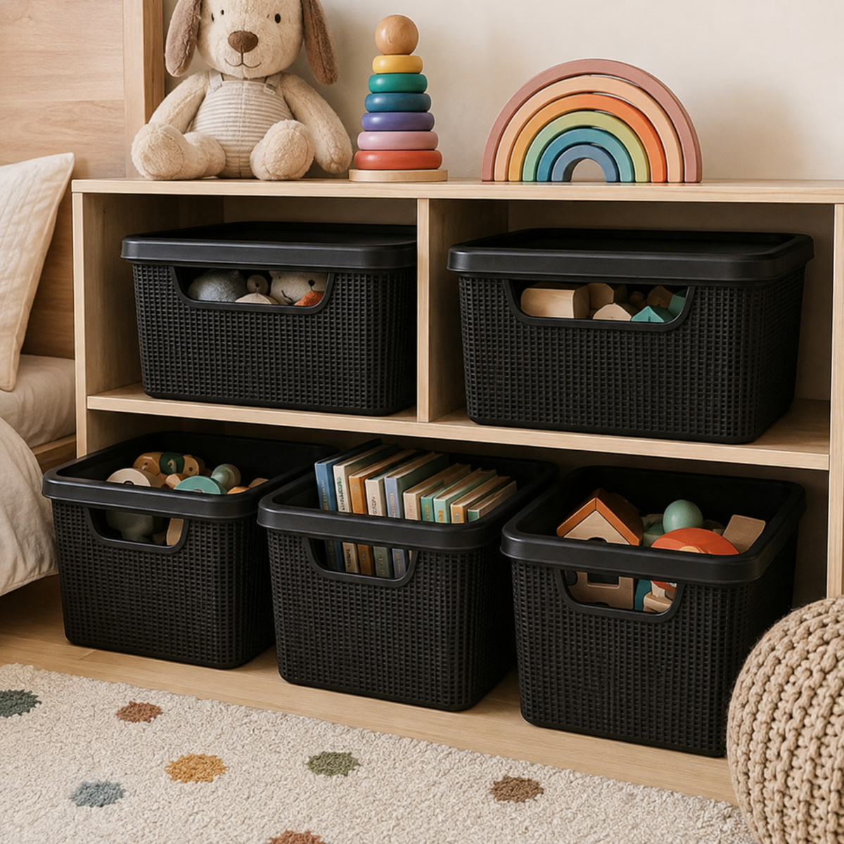 Kit 5 Caixas Organizadoras Estilo Rattan com Tampa – foto 2