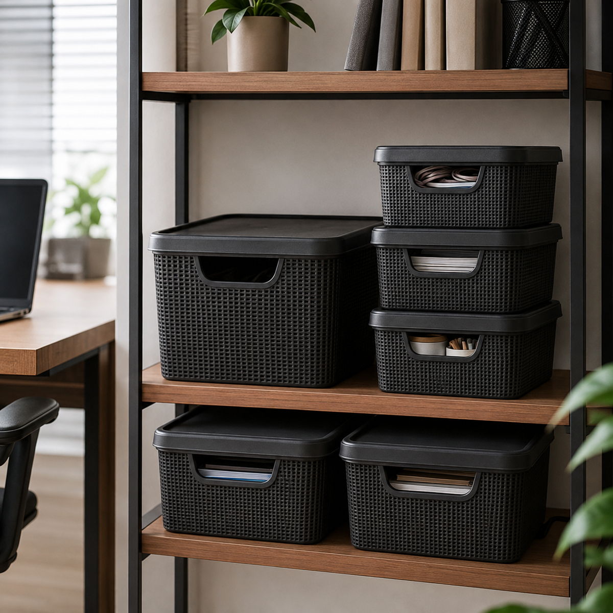 Kit 5 Caixas Organizadoras Estilo Rattan com Tampa – foto 3