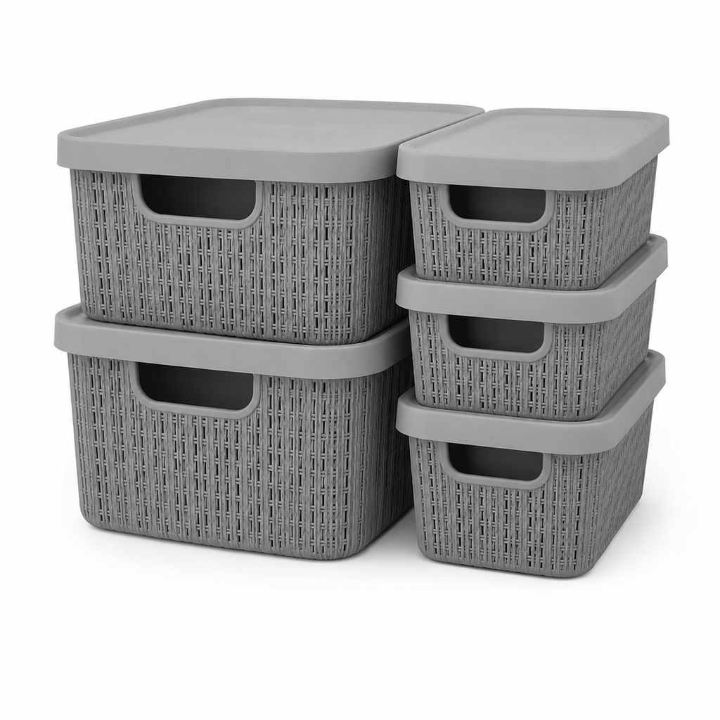 Kit 5 Caixas Organizadoras Estilo Rattan com Tampa – foto 4