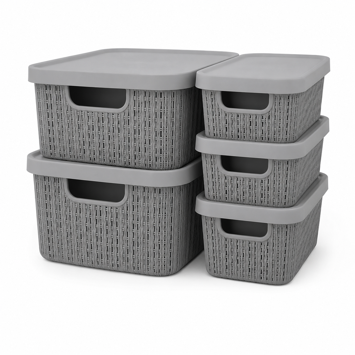 Kit 5 Caixas Organizadoras Estilo Rattan com Tampa – foto 4