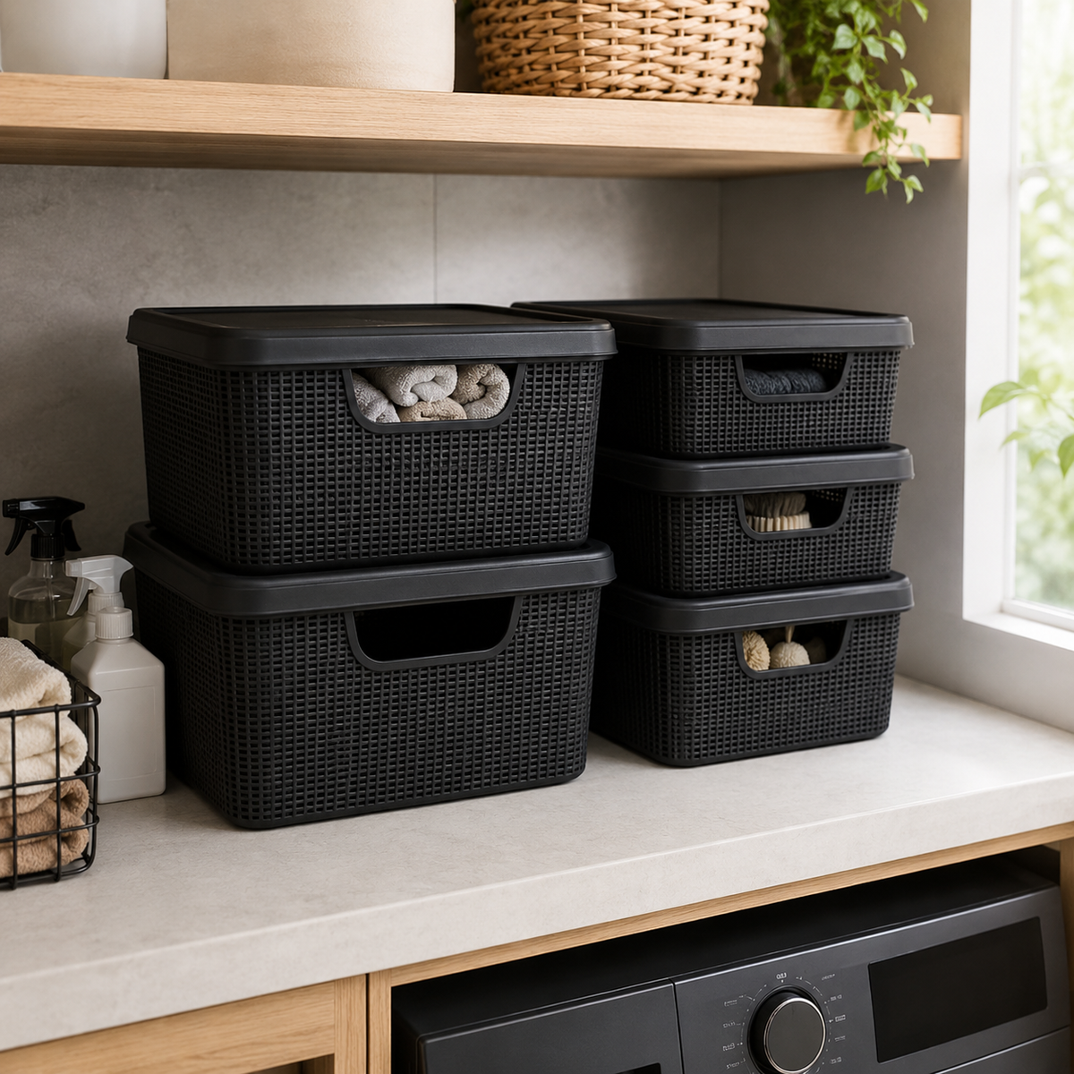 Kit 5 Caixas Organizadoras Estilo Rattan com Tampa – foto 5