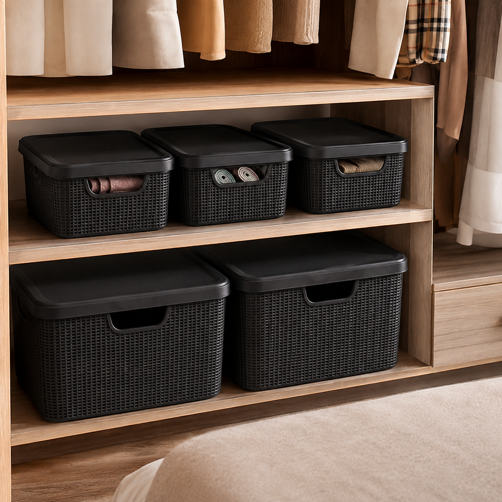 Kit 5 Caixas Organizadoras Estilo Rattan com Tampa – foto 6