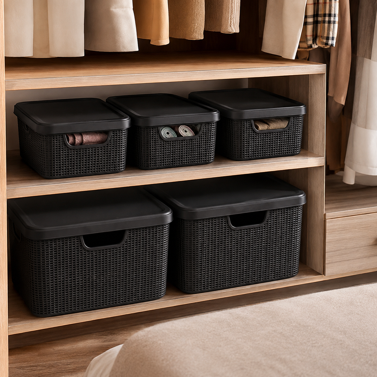 Kit 5 Caixas Organizadoras Estilo Rattan com Tampa – foto 6
