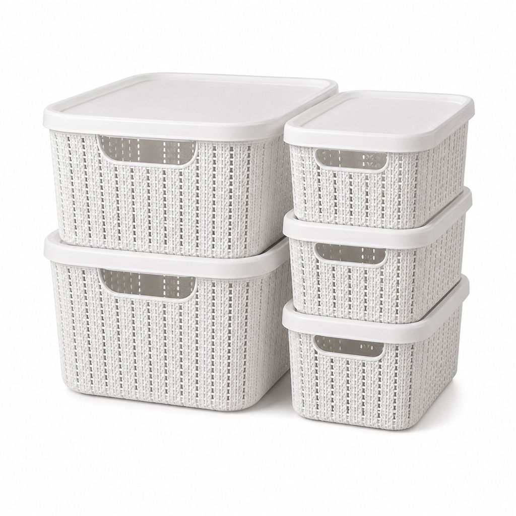 Kit 5 Caixas Organizadoras Estilo Rattan com Tampa – foto 8