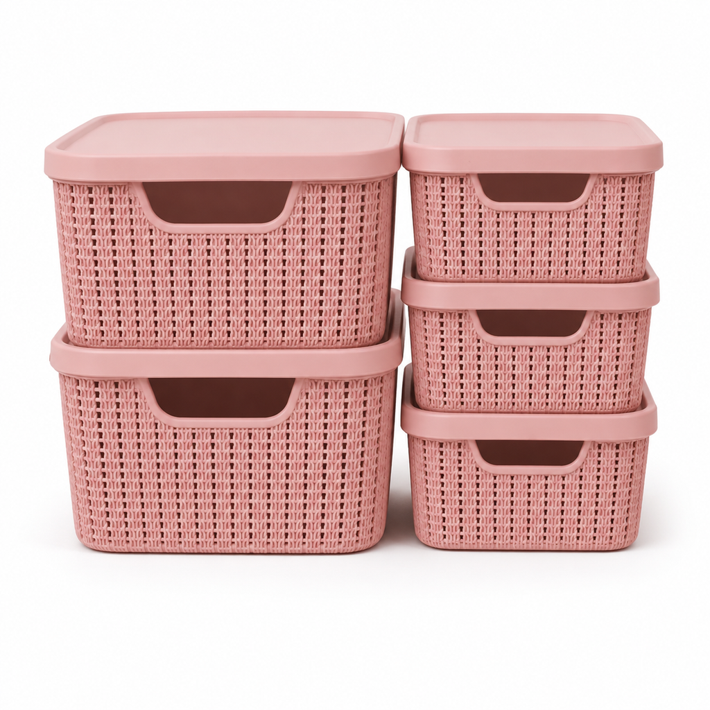 Kit 5 Caixas Organizadoras Estilo Rattan com Tampa – foto 9