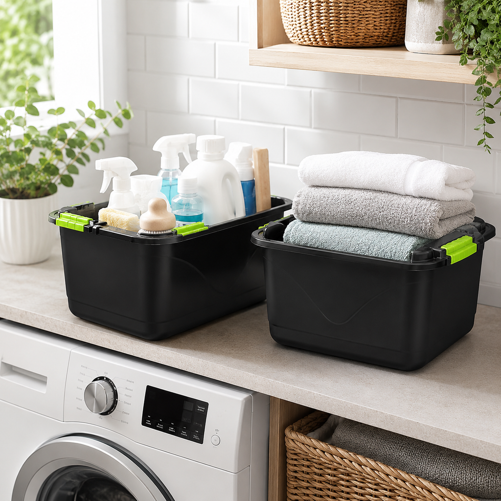 Kit 6 Caixas Organizadoras Pretas 30 L com Tampa e Trava – foto 4