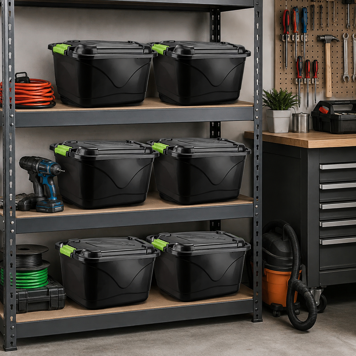 Kit 6 Caixas Organizadoras Pretas 30 L com Tampa e Trava – foto 5