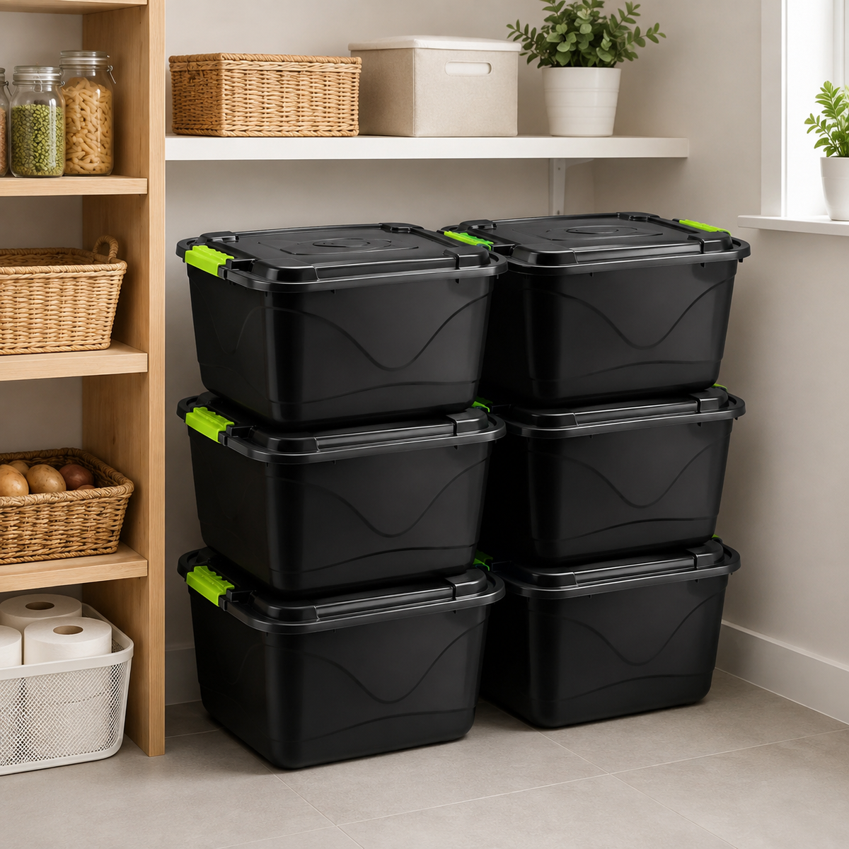 Kit 6 Caixas Organizadoras Pretas 30 L com Tampa e Trava – foto 6
