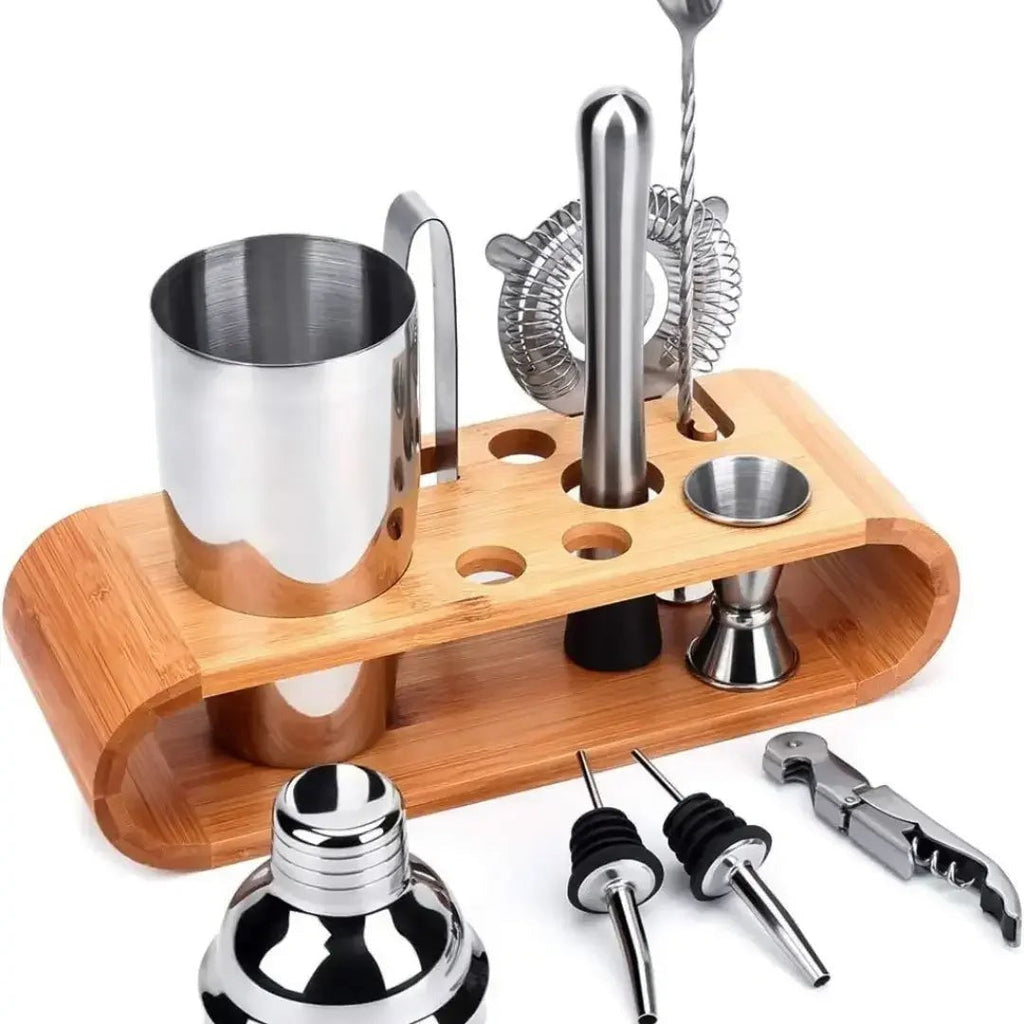 Kit Barman 10 Peças em Inox com Coqueteleira 550 ml e Base de Madeira – foto 2