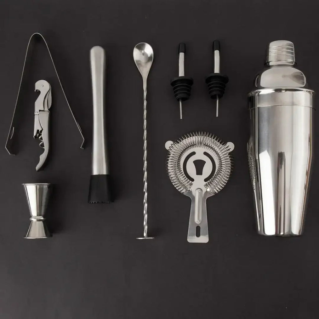 Kit Barman 10 Peças em Inox com Coqueteleira 550 ml e Base de Madeira – foto 3