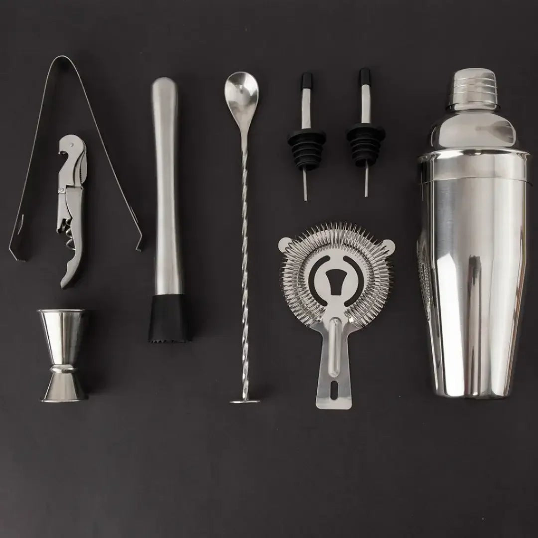 Kit Barman 10 Peças em Inox com Coqueteleira 550 ml e Base de Madeira – foto 3