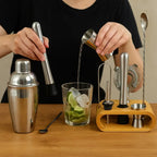 Kit Barman 10 Peças em Inox com Coqueteleira 550 ml e Base de Madeira – foto 5